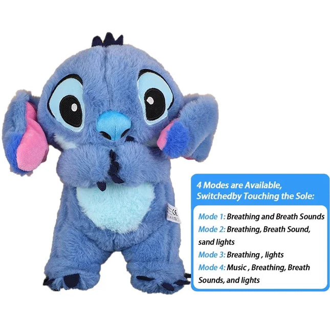 Pink Angel Stitch Plush Doll - Breathing Light & Music, Cute Anime Soothe Toy for Babies/Kids, Ideal Christmas/Birthday Gift