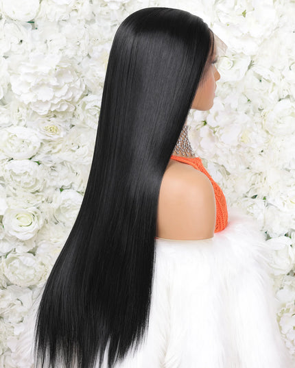 13X4 Lace Frontal Wig Synthetic Long Soft Straight Prepluck Hairline Baby Hair Cosplay Daily Party Layered Glueless Black Color