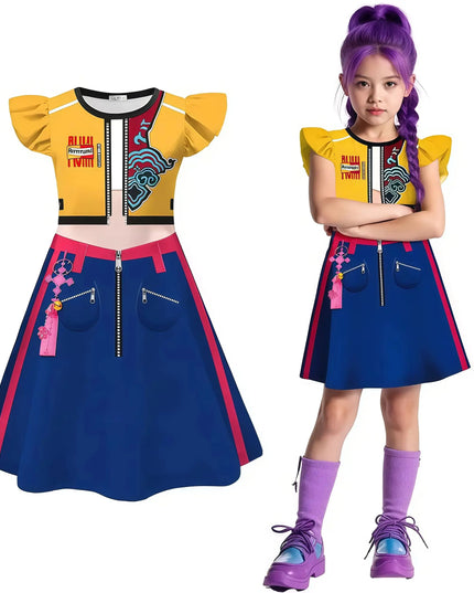 Kids Zoey Mira Rumi Demon Cosplay Costume Girls Huntrix Flying Sleeve Dress For Halloween K-Pop Idol Hunters Role Play Outfits