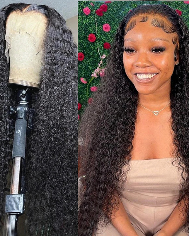 13x4 HD Lace Frontal Wig Deep Wave Frontal Wig 100% Brazilian Curly Human Hair Wigs 4x4 Transparent Lace Front Wig Pre Plucked