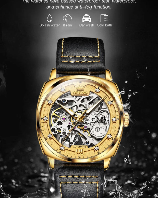 OLEVS 6651 Top Brand Men Watches Fashion Dress Automatic Mechanical Wristwatch Wateproof Luminous Hollow Flywheel Watch for man