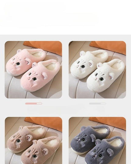Winter Warm Slipper Women House Fuzzy Cat Cartoon Fur Plush Indoor Lazy Female Thermal Home Shoe Furry Funny Flat flip flop