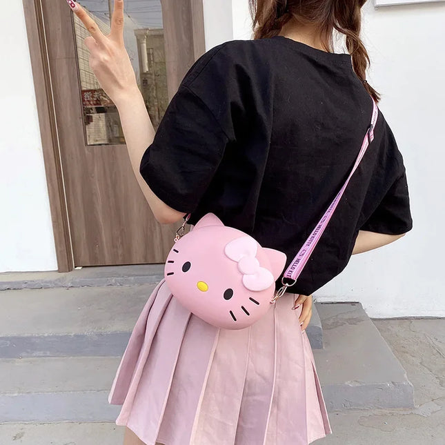 Hello Kitty Silicone Crossbody Bags Women Girls Kawaii 11cm/19cm Messenger Bag 3d Shoulder Small Purse Phone Bag Girlfriend Gift