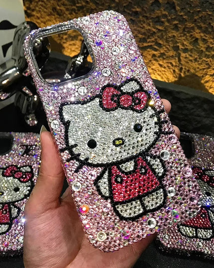 Hello Kitty Rhinestone Bling Crystal Phone Case Chain For iPhone 16 12 13 14 15Pro Max X Xs XR 7 8 Plus SE 2 3 10 Transparent Bu