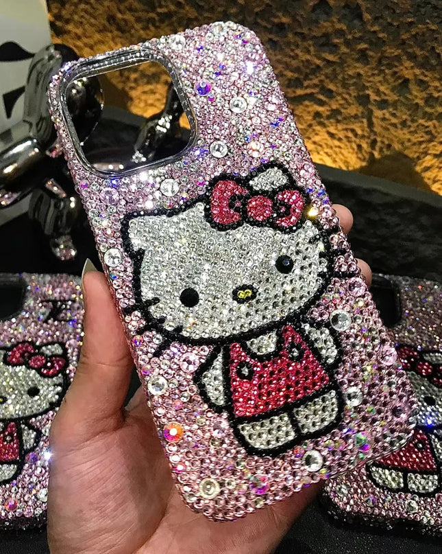 Hello Kitty Rhinestone Bling Crystal Phone Case Chain For iPhone 16 12 13 14 15Pro Max X Xs XR 7 8 Plus SE 2 3 10 Transparent Bu