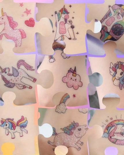 14 Sheets Glittering Unicorn Tattoo Stickers for Personalized Decoration, Temporary Tattoos for Children Kids