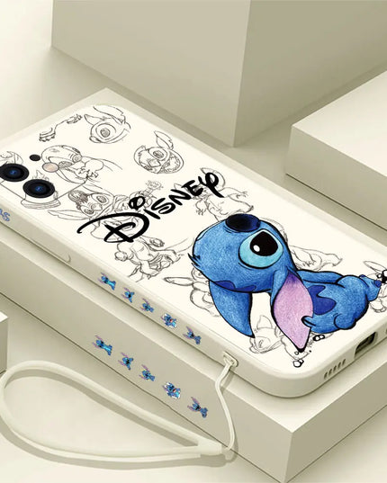 Disneys Super Cute Stitchs Couple Case For iPhone 16 15 14 13 12 11 Pro Max Mini X XR XSMAX 8 7 6S Plus Cover With Hand Strap