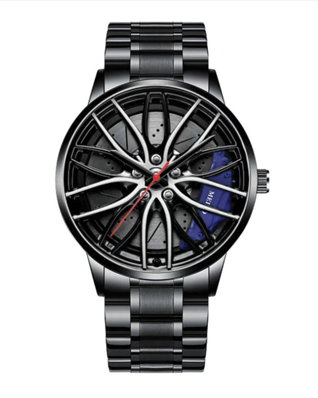 Car Watches For Men Waterproof Stainless Steel Quartz Wrist Watch Sports Men's Watches With Car Wheel Rim Hub Design