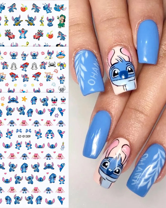 12sheet Cartoon Stitch Angel Nail Stickers Set Multiple Action Kawaii Stitch Nail Art Decals Adhesive Kids Manicure Decorations