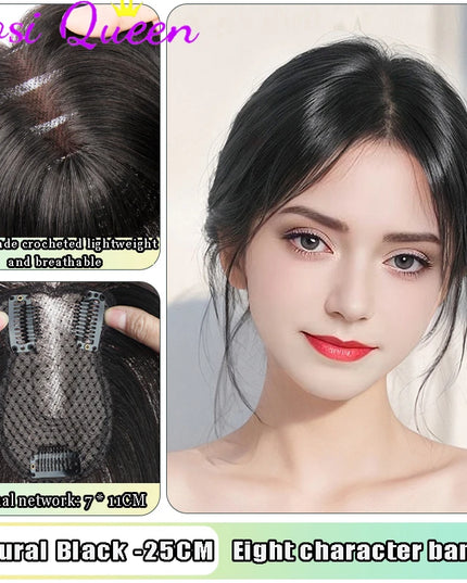 AOSI Synthetic Eight-character Bangs Wig For Women With High Hair Volume And High Skull Covering Gray Hair Replacement Wig