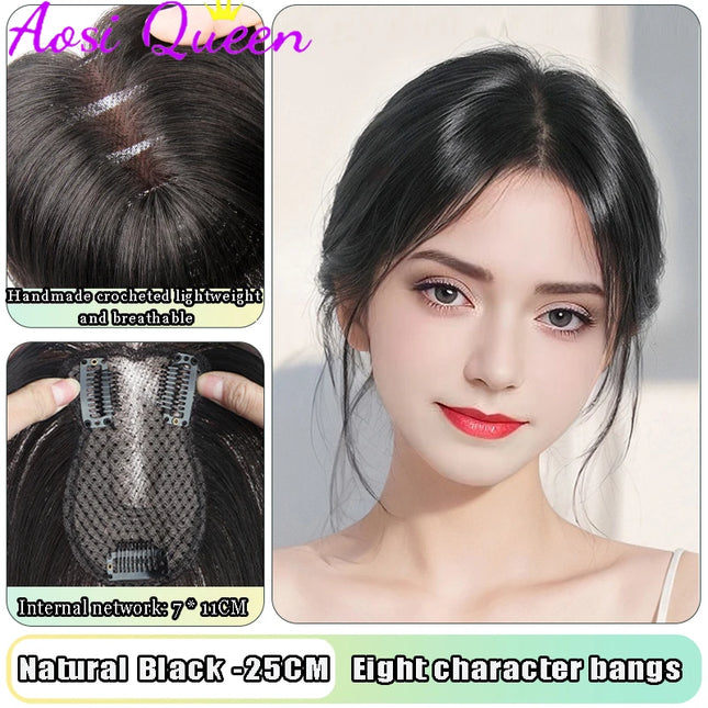 AOSI Synthetic Eight-character Bangs Wig For Women With High Hair Volume And High Skull Covering Gray Hair Replacement Wig