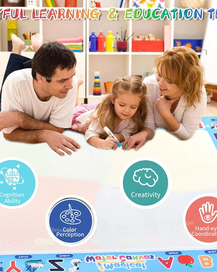 No Mess Magic Water Drawing Mat Doodle Board Reusable Educational Toy with Pens & Stamps, Gift for Toddler Boys Girls