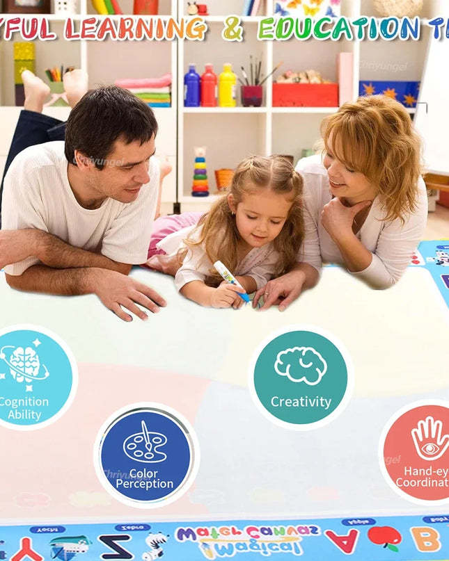 No Mess Magic Water Drawing Mat Doodle Board Reusable Educational Toy with Pens & Stamps, Gift for Toddler Boys Girls