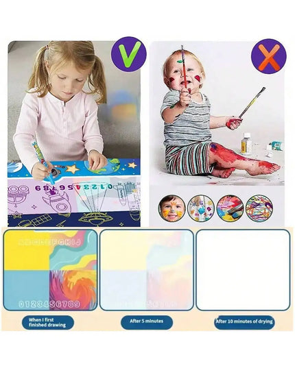 100*80CM Magic Water Doodle Mat for Kids - Reusable Waterproof Drawing Board with Magic Pens, Educational Art Toy for kids