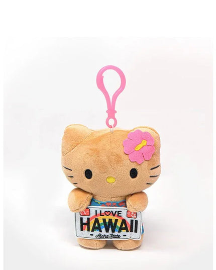 Hot Anime Hello Kitty Kuromi Dolls Filled Keychain Dark Skin Hawaiian Series Cartoon Accessory Toys Bag Pendant Charms