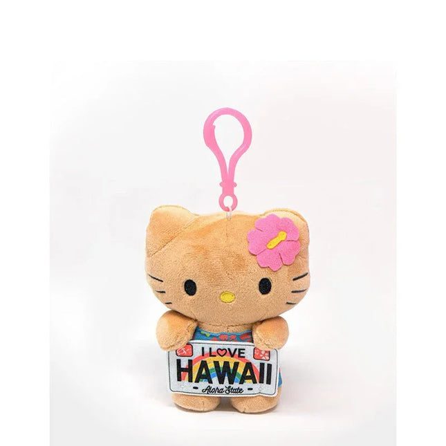 Hot Anime Hello Kitty Kuromi Dolls Filled Keychain Dark Skin Hawaiian Series Cartoon Accessory Toys Bag Pendant Charms
