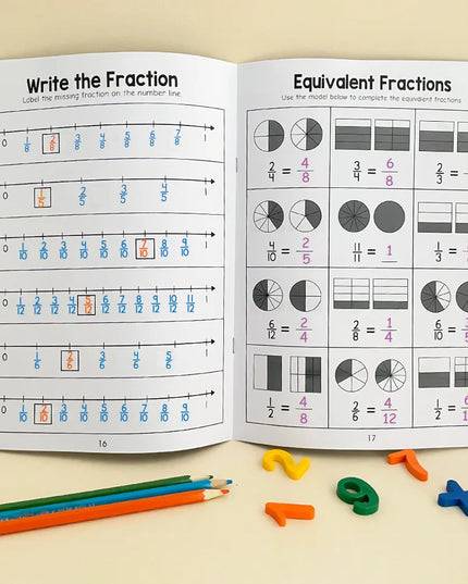 Montessori Fractions Workbook Arithmetic Learning Teaching Aids Grade 3-4 Primary School Math Cognitive Training Test Book