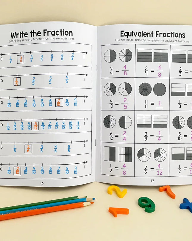 Montessori Fractions Workbook Arithmetic Learning Teaching Aids Grade 3-4 Primary School Math Cognitive Training Test Book