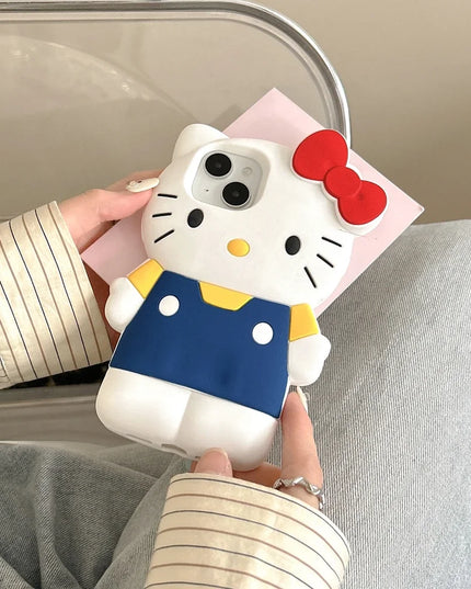 Cute Cartoon Sanrio Hello Kitty Phone Case For iPhone 16 15 14 13 12 11 Pro Max Shockproof 3D Stereoscopic Soft Silicone Cover