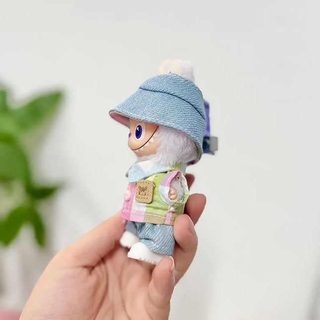 Handsome Labubu 4.0 Clothes Kawaii Bucket Hat Shirt Pants Set Mini Plush Doll Clothing Fashion Doll Accessories Gift