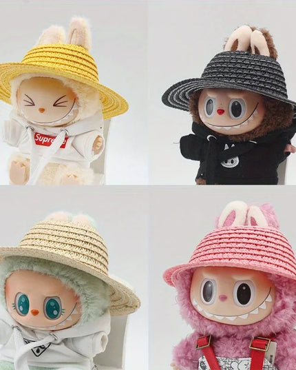 Labubu open top straw hat, party clothing accessories, rustic style Labubu baby clothes decoration accessories (hat only)