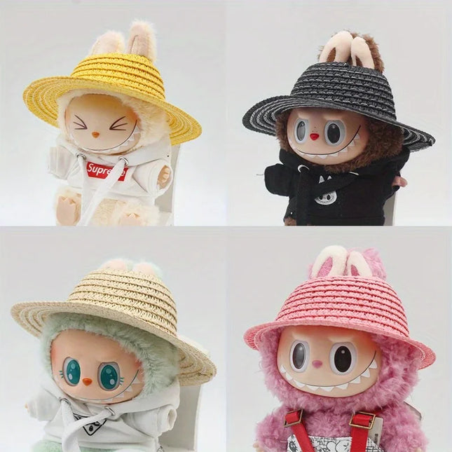 Labubu open top straw hat, party clothing accessories, rustic style Labubu baby clothes decoration accessories (hat only)