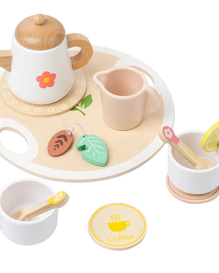 Kids Pretend Play Toys Popular Kids Kitchen Toys Realistic Wooden Tea Set Party Toy Set