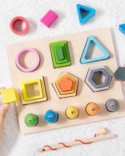 Montessori  Wooden Color Shape Cognitive Classification Matching Puzzle Children's Magnetic Fishing Learning Educational Toys