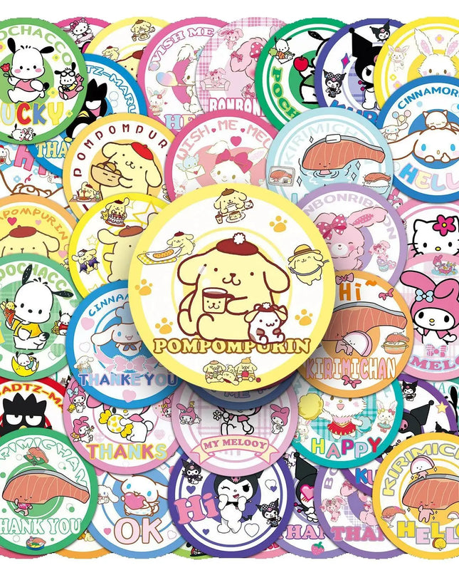 50Pcs Kawaii Sanrio Stickers Cute Hello Kitty Kuromi My Melody Pompom Purin Cinnamoroll Phone Case Waterproof Stickers