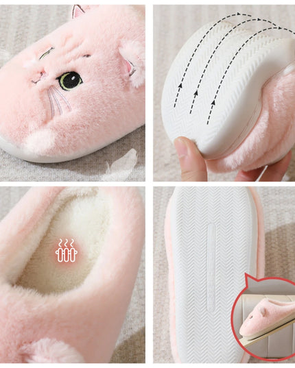 Winter Warm Slipper Women House Fuzzy Cat Cartoon Fur Plush Indoor Lazy Female Thermal Home Shoe Furry Funny Flat flip flop