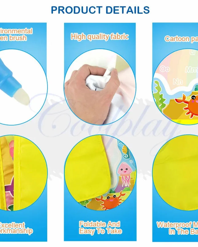 Animal Themes Rainbow Water Drawing Mat with 2 Pens Kids Water Doodle Mat Coloring Books Water Painting Rug Xmas Gift for Kids