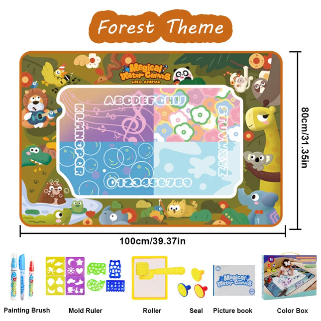100*80CM Magic Water Doodle Mat for Kids - Reusable Waterproof Drawing Board with Magic Pens, Educational Art Toy for kids
