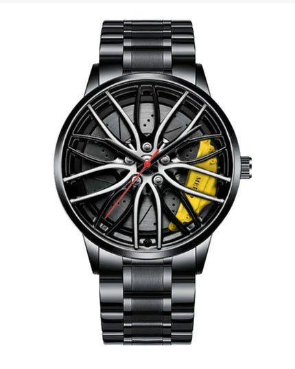Car Watches For Men,Waterproof Stainless Steel Quartz Wrist Watch Sports Men’s Watches With Car Wheel Rim Hub Design