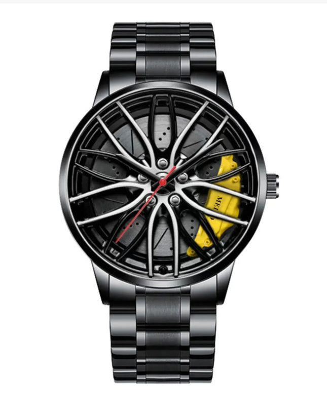 Car Watches For Men,Waterproof Stainless Steel Quartz Wrist Watch Sports Men’s Watches With Car Wheel Rim Hub Design