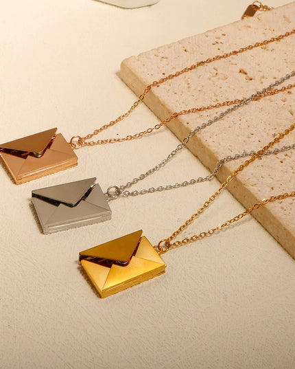 Stainless Steel Envelope Pendant Necklace Metal Waterproof Jewelry For Women