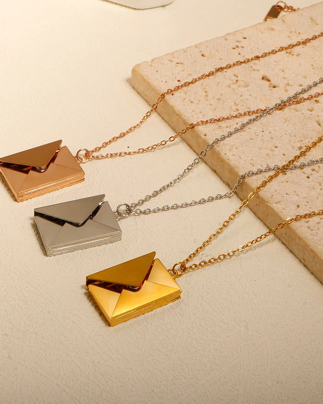 Stainless Steel Envelope Pendant Necklace Metal Waterproof Jewelry For Women