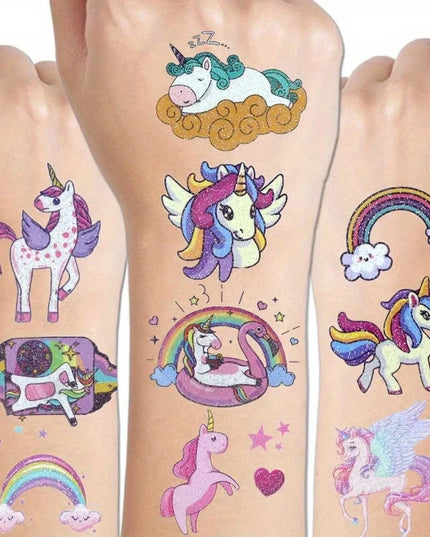 14 Sheets Glittering Unicorn Tattoo Stickers for Personalized Decoration, Temporary Tattoos for Children Kids