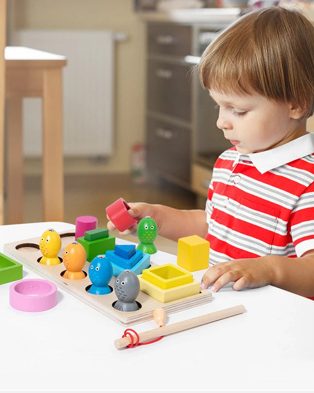 Montessori  Wooden Color Shape Cognitive Classification Matching Puzzle Children's Magnetic Fishing Learning Educational Toys