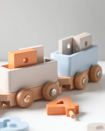 Montessori Toys Wooden Train Birthday Toy Baby Educational Toys Wooden Trolley Baby Learning Toys Number Of Wood Baby Toys Gifts