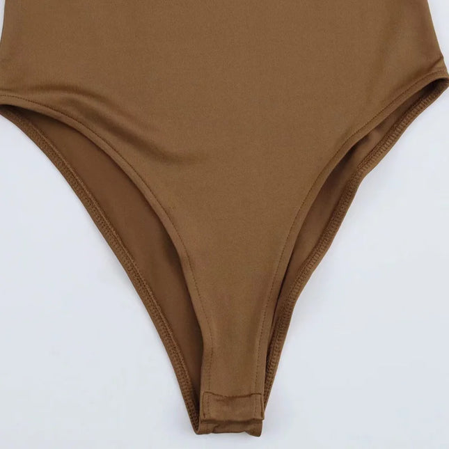 HXAO 2025 Brown Top Bodysuit Women Spring Body Sexy Women Long Sleeve Body Woman Black Spandex Bodysuit Resort Thongs Rave Oufit