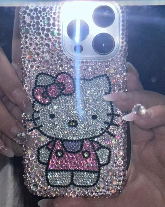 Hello Kitty Rhinestone Bling Crystal Phone Case Chain For iPhone 16 12 13 14 15Pro Max X Xs XR 7 8 Plus SE 2 3 10 Transparent Bu