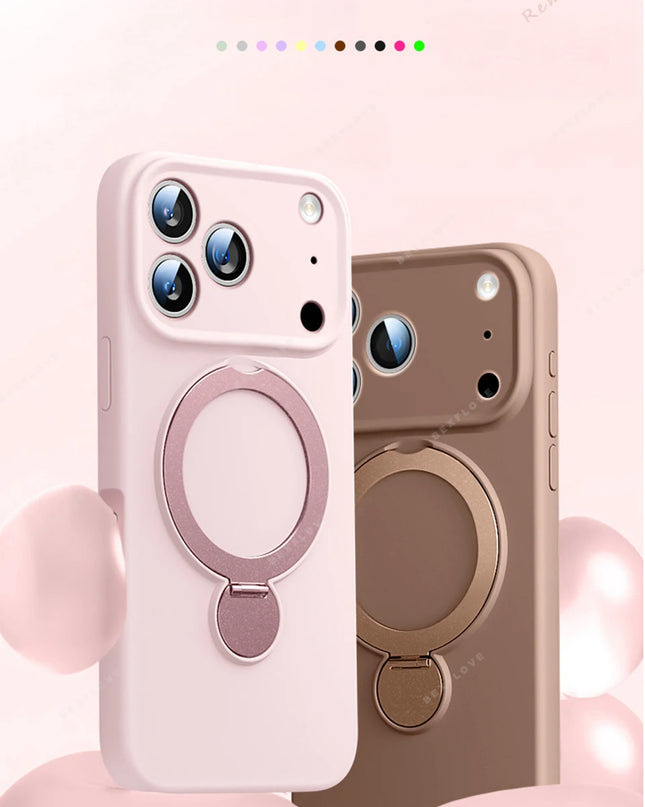 360 Magnetic Stand Liquid Silicone Phone Case For iPhone 17 Air 13 14 15 16 Pro Max Plus Magsafe Charge Holder Protector Cover