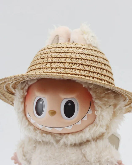 Labubu open top straw hat, party clothing accessories, rustic style Labubu baby clothes decoration accessories (hat only)