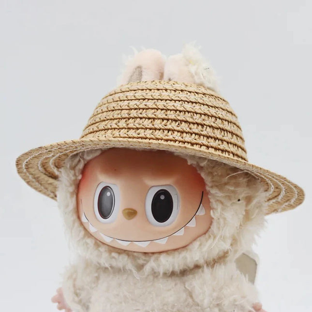 Labubu open top straw hat, party clothing accessories, rustic style Labubu baby clothes decoration accessories (hat only)