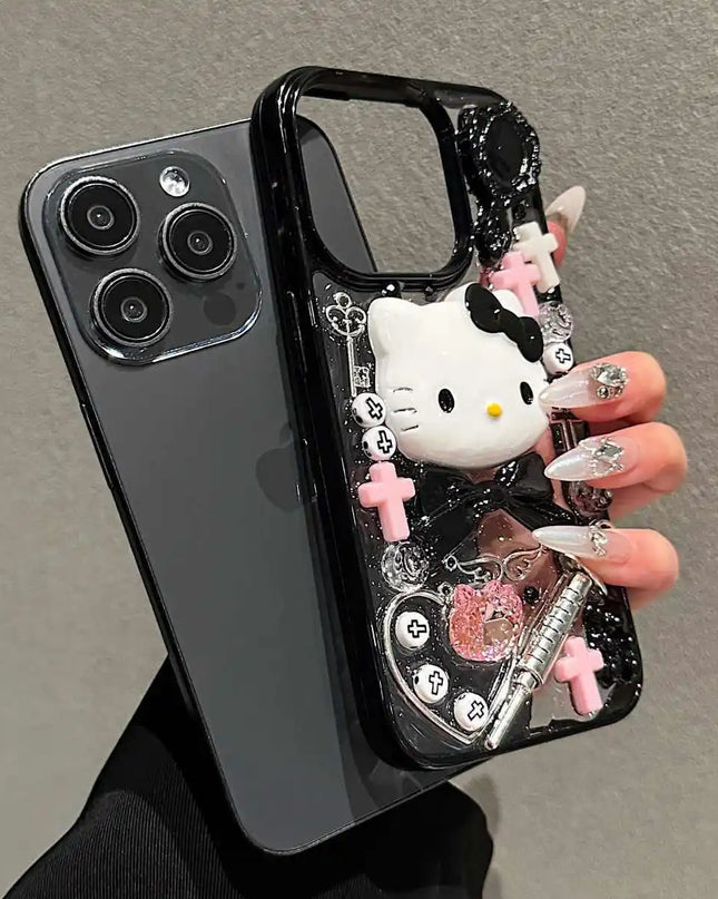 Kawaii Hello Kitty Cartoon DIY Phone Case Suitable for IPhone 15 14 13 11 16ProMax Y2k Cool Girl Anti Drop Transparent Case 2025