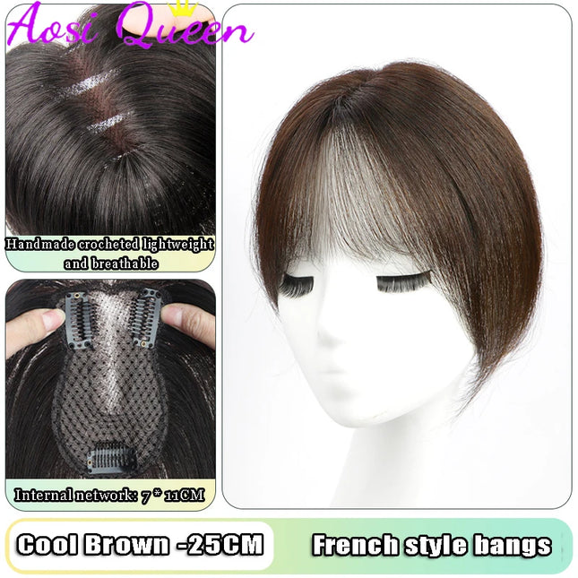 AOSI Synthetic Eight-character Bangs Wig For Women With High Hair Volume And High Skull Covering Gray Hair Replacement Wig