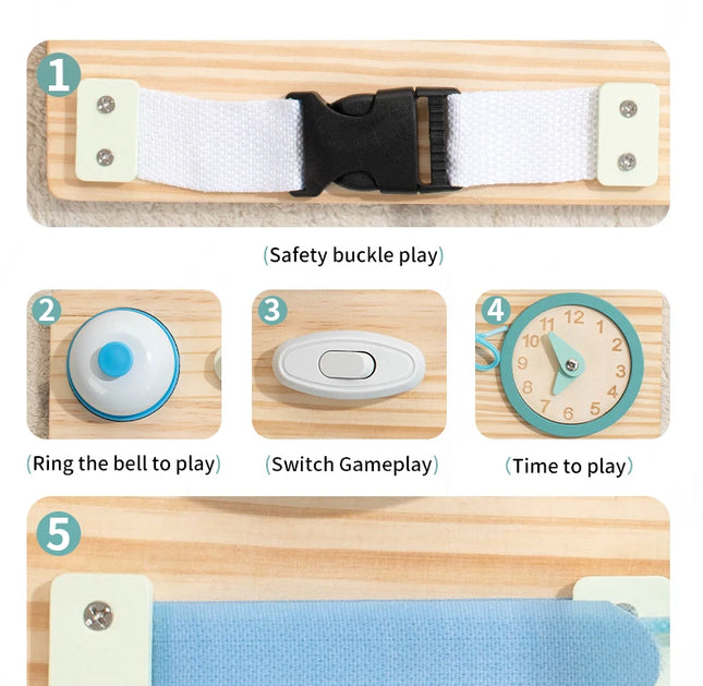 Montessori Busy Board for Toddlers Wooden Activity Sensory Board for Fine Motor Skills Travel Educational Learning  Toys for Kid