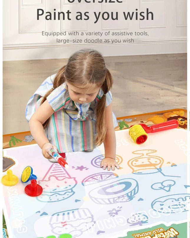 80x80CM Magic Water Drawing Mat Coloring Doodle Mat Montessori Painting Board Painting Pad Magic Pens Kids Educational Toy Gifts