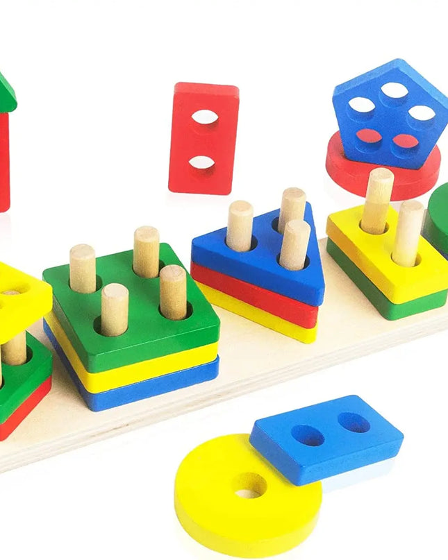 Montessori Wooden Educational Toys for Children 1 2Y Baby Shape Color Sorter Block Puzzles Toddler Large Geometric Stacking Toys