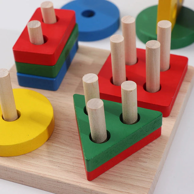Montessori Wooden Educational Toys for Children 1 2Y Baby Shape Color Sorter Block Puzzles Toddler Large Geometric Stacking Toys